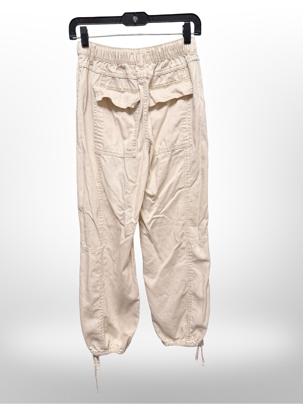 Habitual Ivory Wide Leg Cargo Pants Drawstring Ankle Cotton Tencel Blend XS - Picture 3 of 7